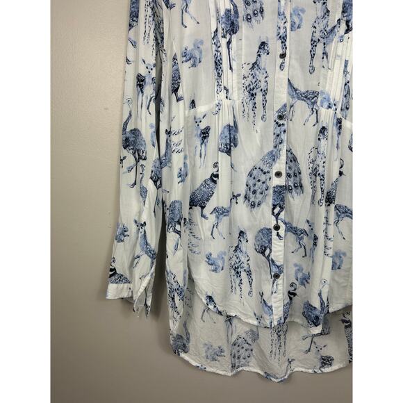 Maeve Animal Printed Top Blue Sz Medium Whimsical Boho - Picture 3 of 9